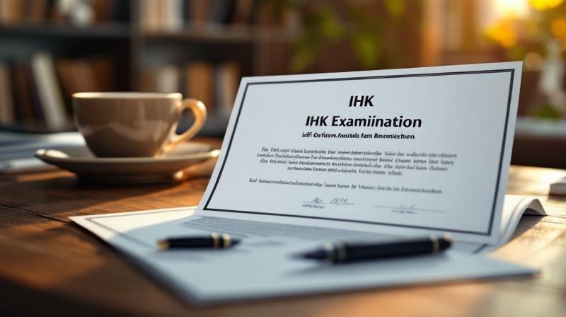 IHK-Prüfungszeugnis Wirtschaftsfachwirt liegt aufgeschlagen auf einem Schreibtisch neben einem Füllfederhalter