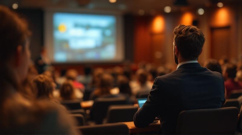 Hörsaal einer Fachhochschule mit berufsbegleitenden Studenten in einer Master-Vorlesung