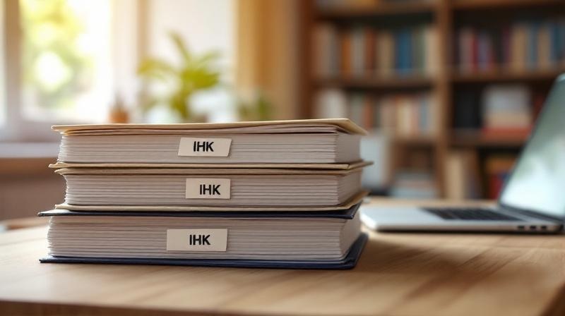 Zwei Ordner auf einem Schreibtisch, einer mit WFW-Unterlagen, einer mit Betriebswirt-Unterlagen