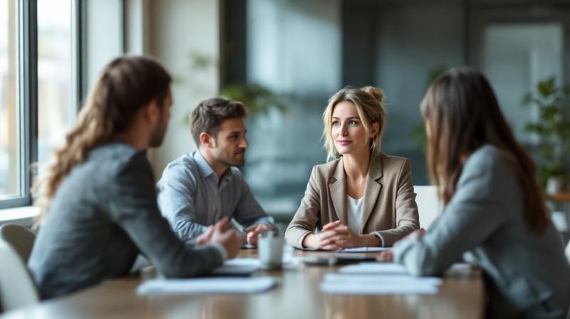 Teamleiter mit Kollegen in einer Besprechung an einem Tisch