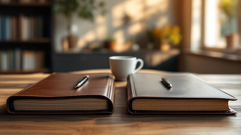 Zwei Aktenordner nebeneinander auf einem Schreibtisch, einer beschriftet mit WFW, einer mit HFW